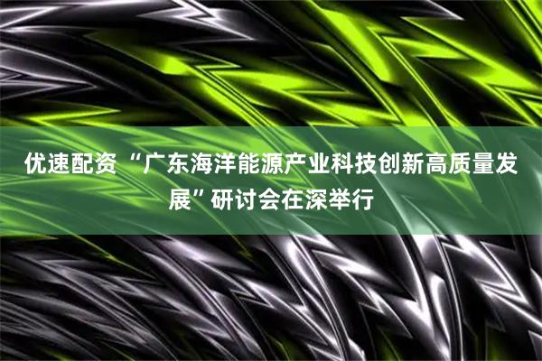 优速配资 “广东海洋能源产业科技创新高质量发展”研讨会在深举行